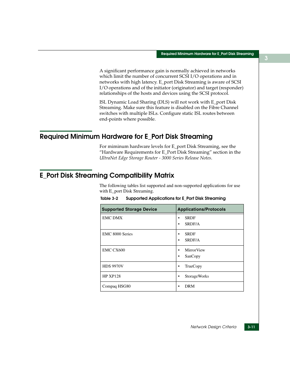 E_port disk streaming compatibility matrix | McDATA ULTRANETTM EDGE STORAGE ROUTER 3000 User Manual | Page 65 / 428