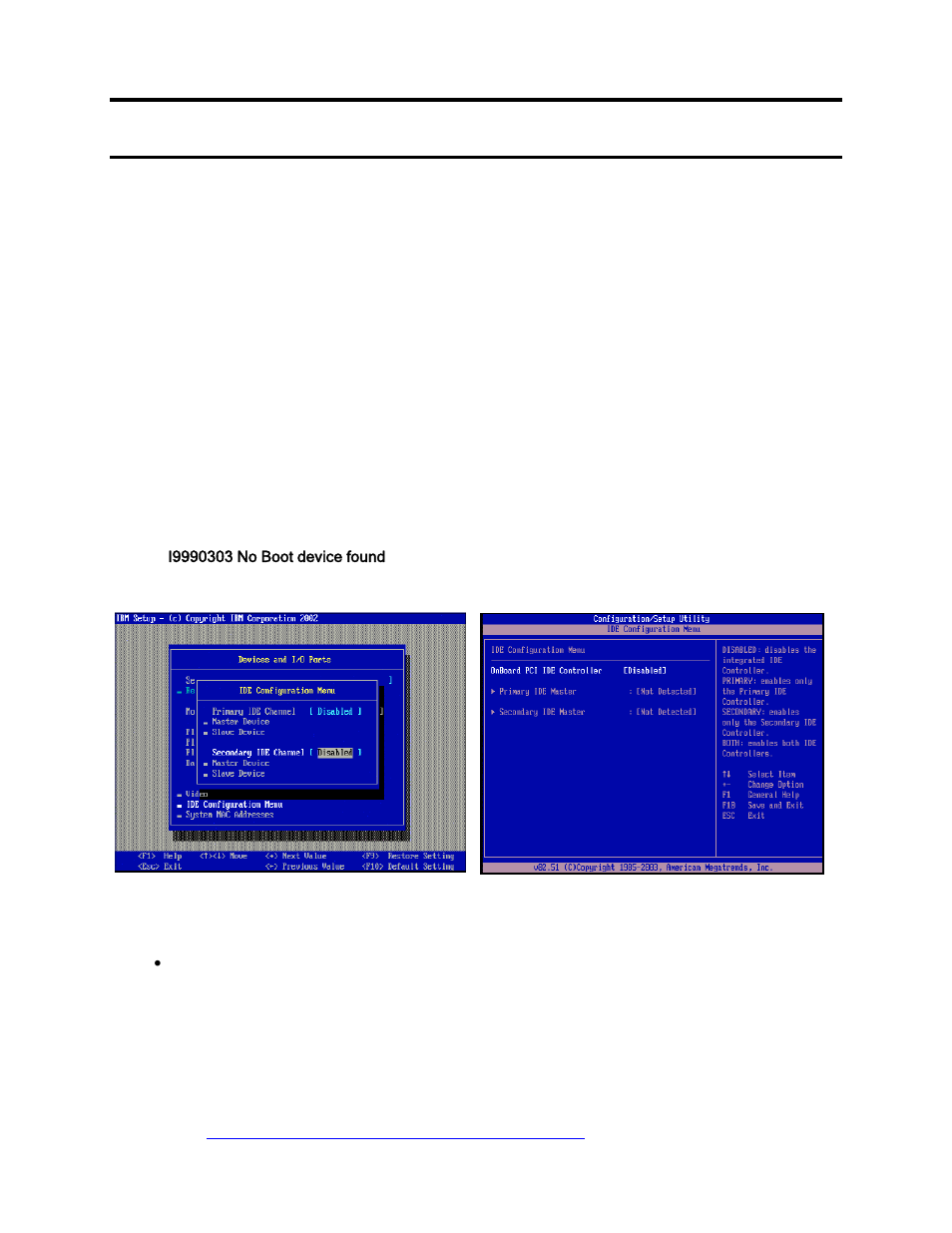 3 configuring the blades for remote boot, 1 disabling ide devices, 2 check the boot order | Blade configuration and installation, Configuring the blades for remote boot, Disabling ide devices, Check the boot order, Figure 14 disable the ide devices, hs20 and hs40 | McDATA 8832 User Manual | Page 16 / 54