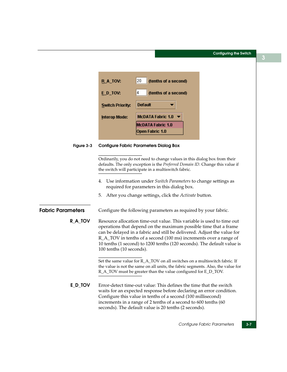 Fabric parameters, Fabric parameters -7, Configure fabric parameters dialog box -7 | McDATA Sphereon 4500 User Manual | Page 103 / 216