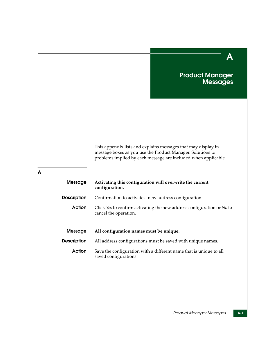 Product manager messages, Appendix a | McDATA Sphereon 4500 User Manual | Page 161 / 216