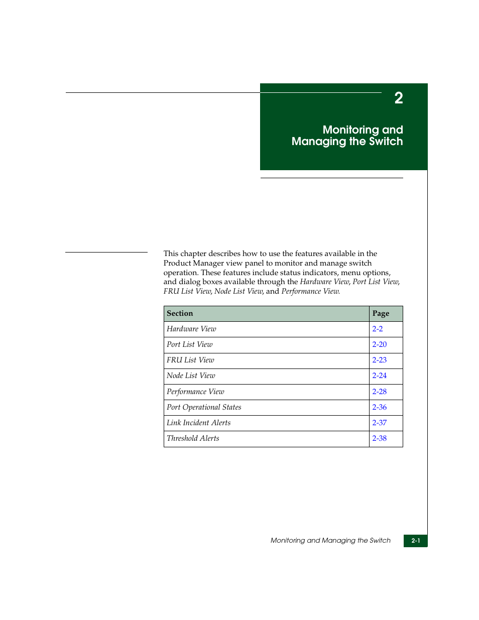 Monitoring and managing the switch, Chapter 2 | McDATA Sphereon 4500 User Manual | Page 57 / 216