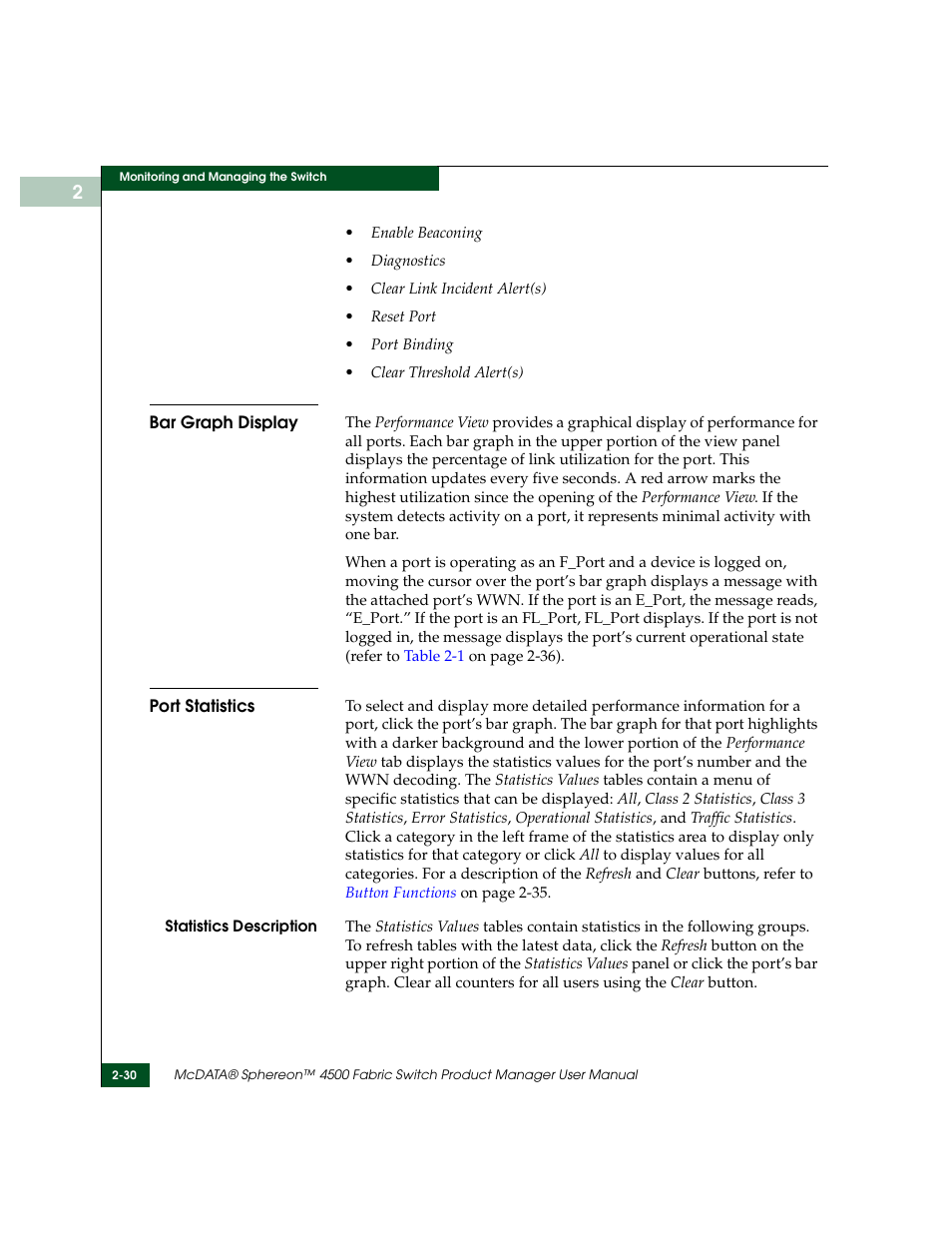 Bar graph display, Port statistics, Bar graph display -30 port statistics -30 | McDATA Sphereon 4500 User Manual | Page 86 / 216
