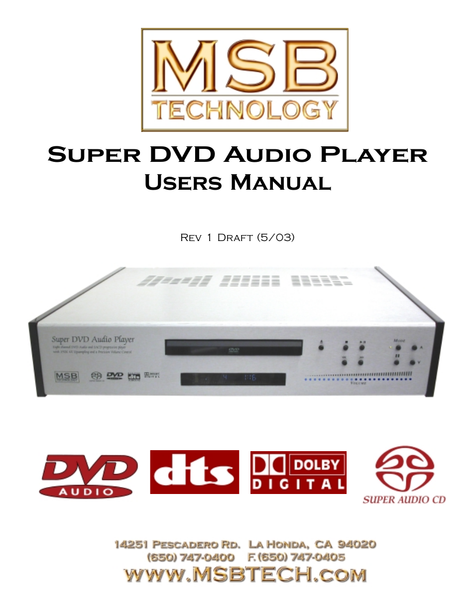 MSB Technology DVD Audio Player User Manual | 41 pages