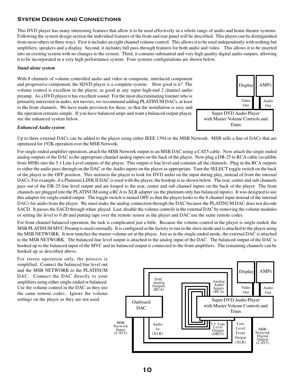 System design and connections, Stand alone system, Enhanced audio system | MSB Technology DVD Audio Player User Manual | Page 10 / 41