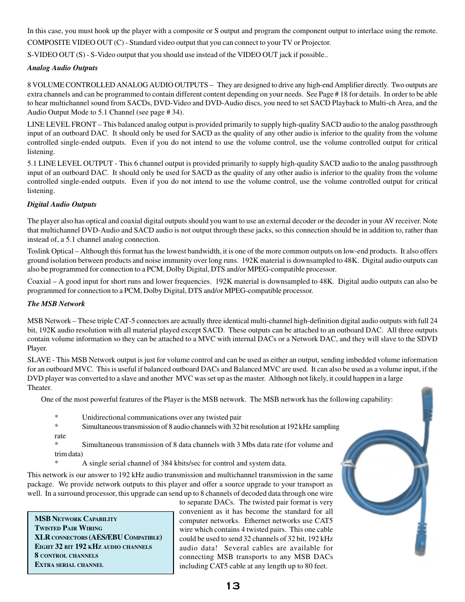 Analog audio outputs, Digital audio outputs, The msb network | The ieee1394 network | MSB Technology DVD Audio Player User Manual | Page 13 / 41
