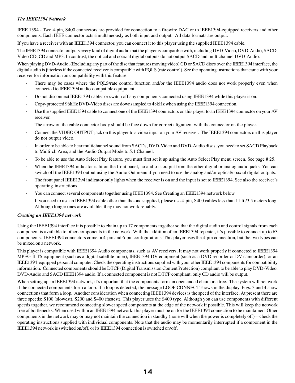 The ieee1394 network, Creating an ieee1394 network, Front panel controls | MSB Technology DVD Audio Player User Manual | Page 14 / 41