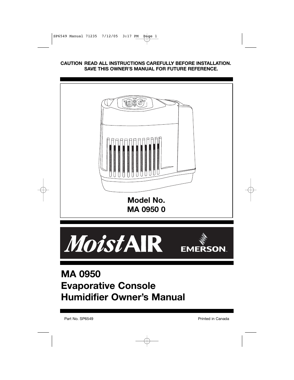 MoistAir MA 0950 User Manual | 16 pages