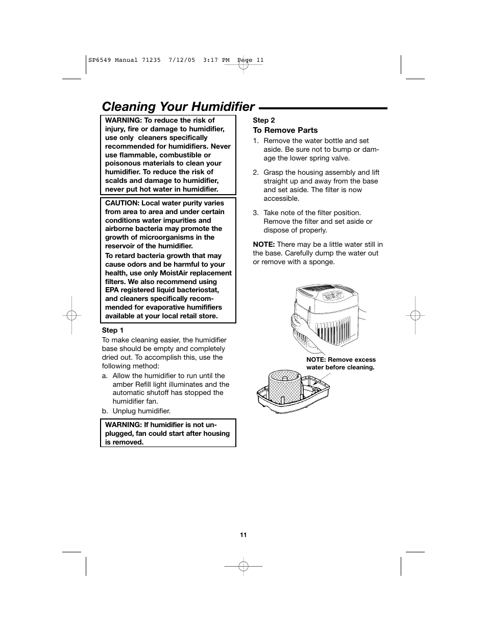 Cleaning your humidifier | MoistAir MA 0950 User Manual | Page 11 / 16