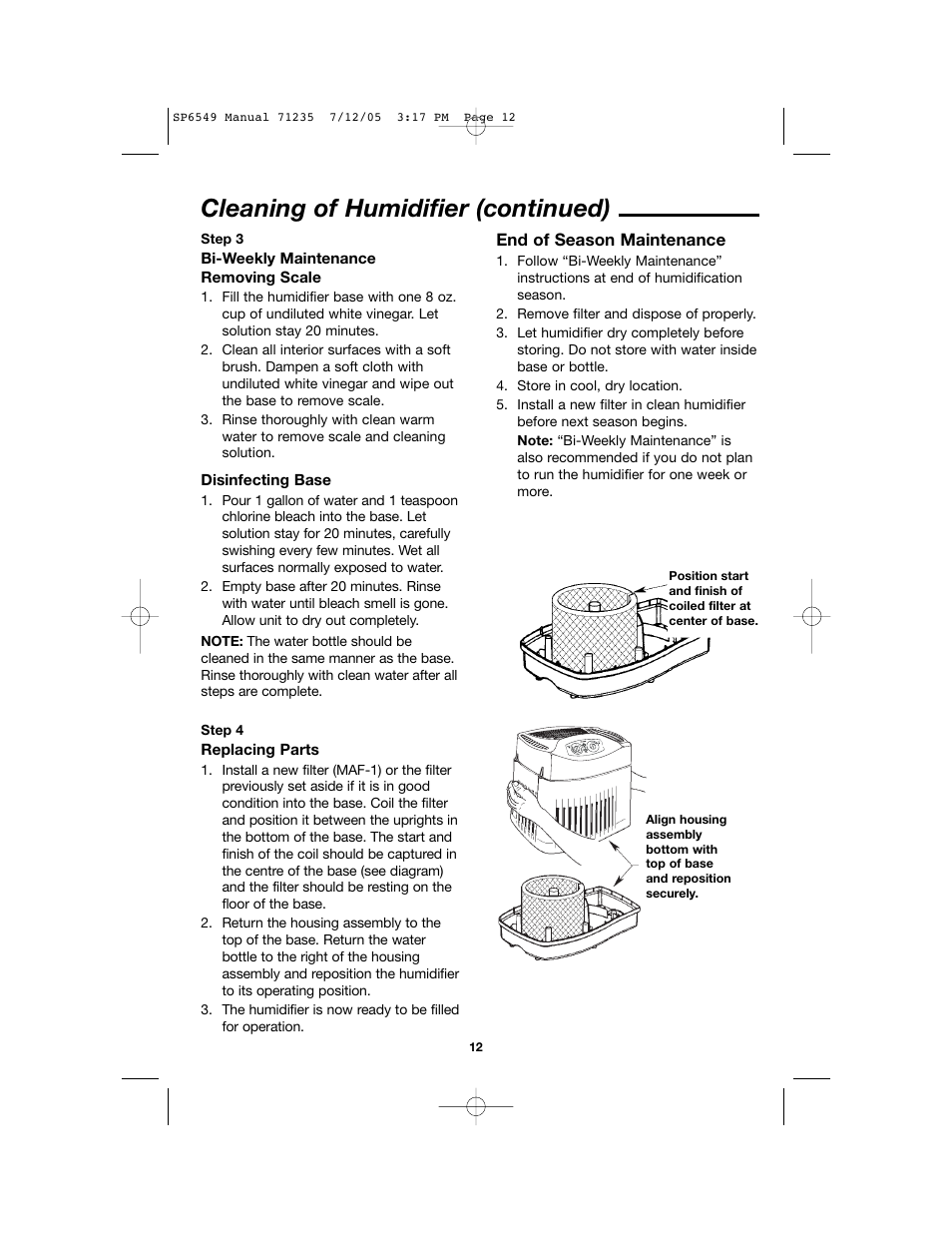 Cleaning of humidifier (continued) | MoistAir MA 0950 User Manual | Page 12 / 16