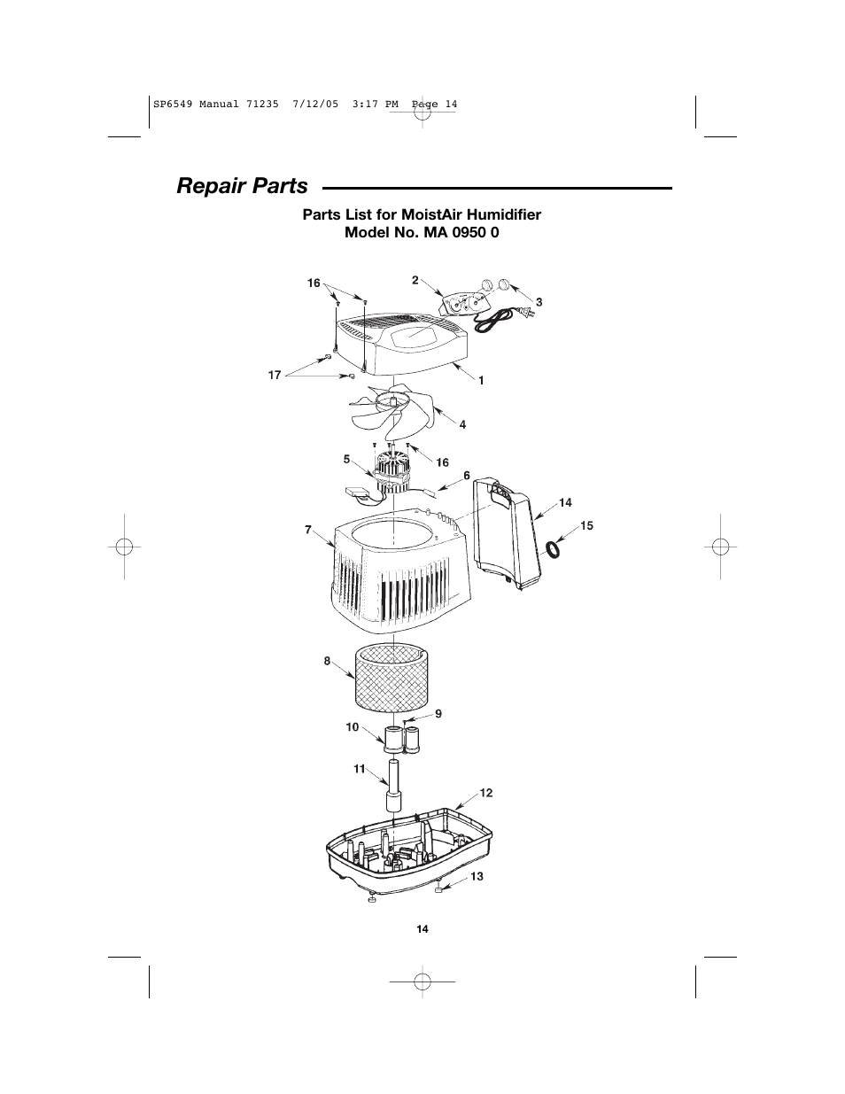 Repair parts | MoistAir MA 0950 User Manual | Page 14 / 16