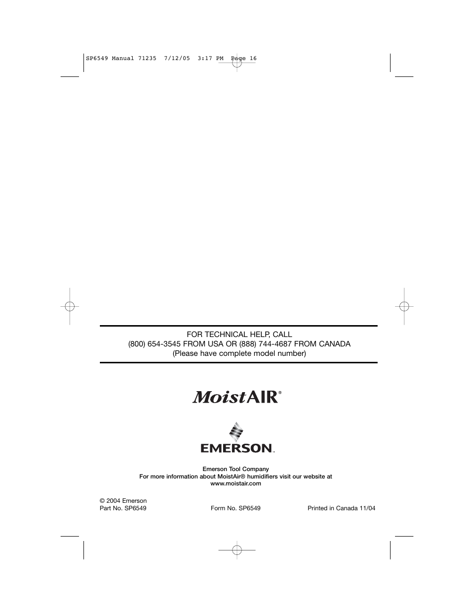 MoistAir MA 0950 User Manual | Page 16 / 16