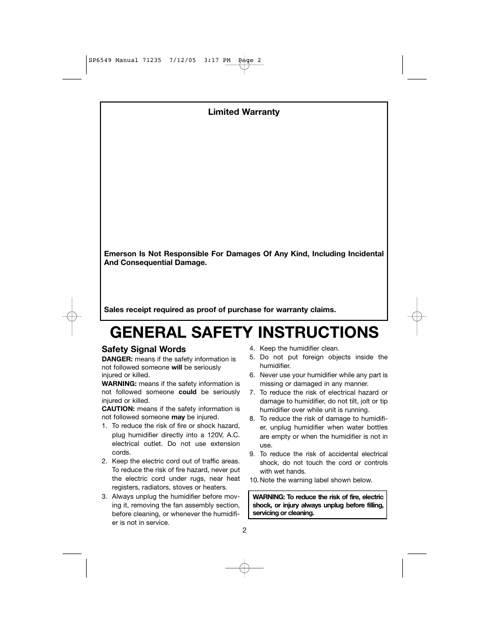 General safety instructions | MoistAir MA 0950 User Manual | Page 2 / 16