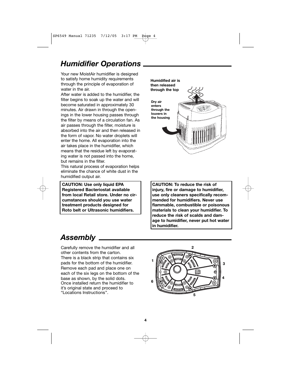 Humidifier operations assembly | MoistAir MA 0950 User Manual | Page 4 / 16