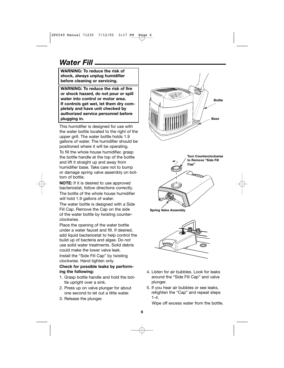 Water fill | MoistAir MA 0950 User Manual | Page 6 / 16