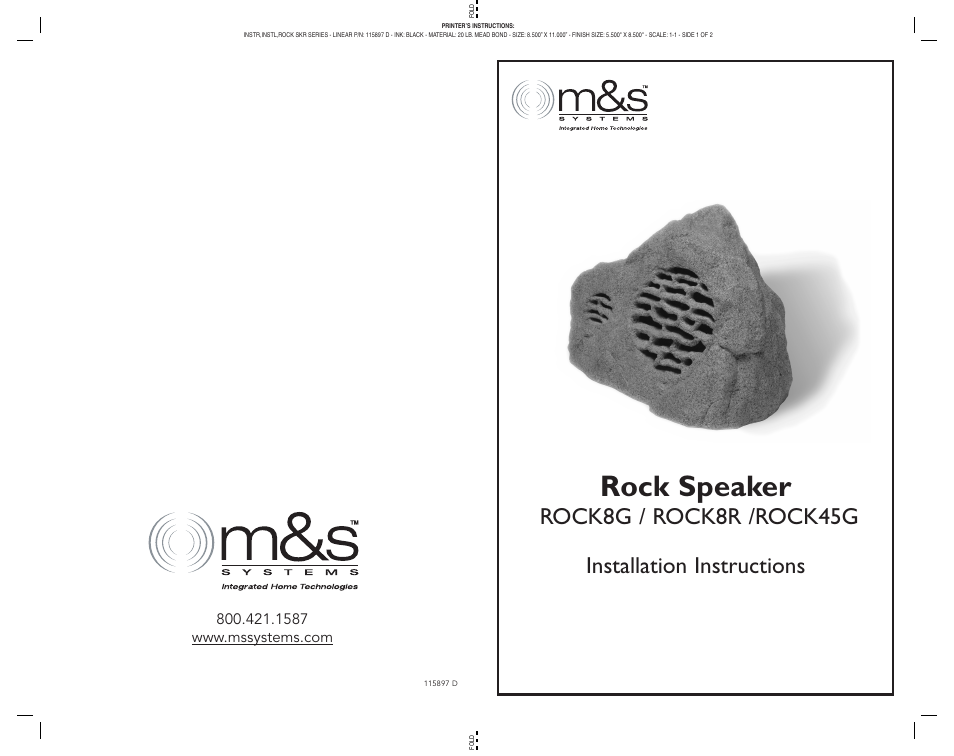Rock speaker, Rock8g / rock8r /rock45g installation instructions | M&S Systems ROCK8G User Manual | Page 4 / 4