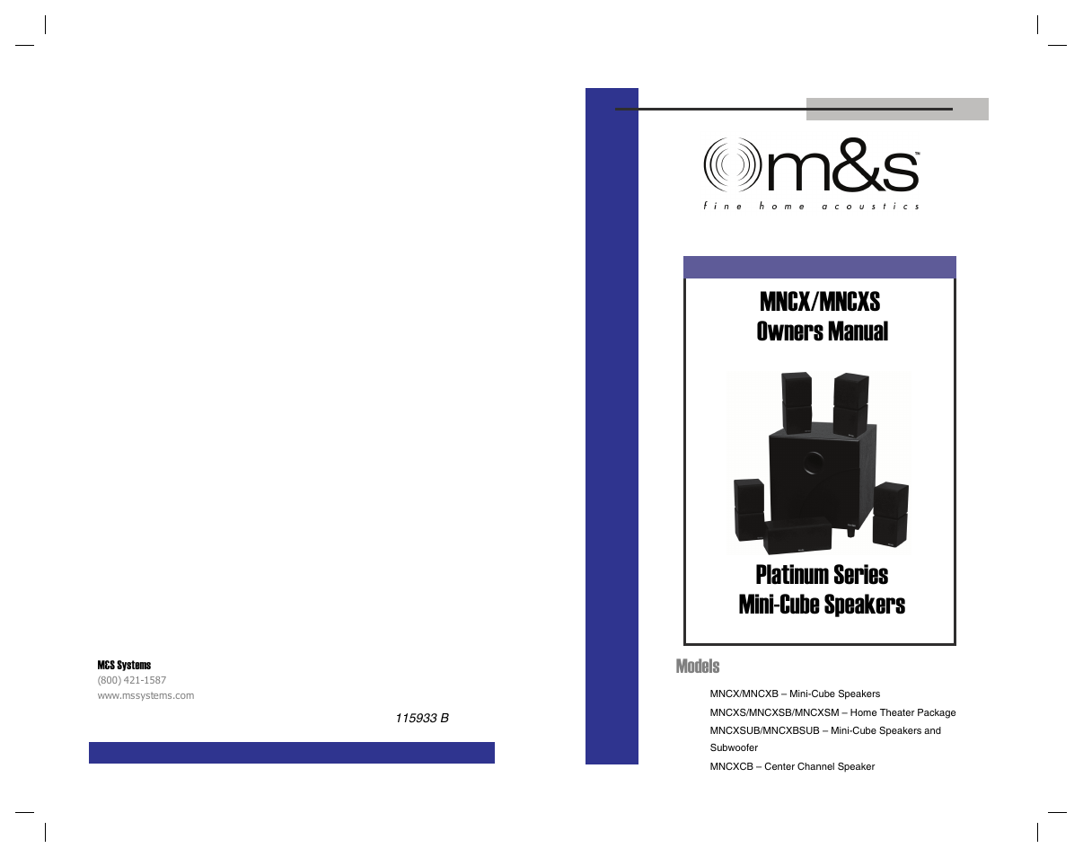 Models | M&S Systems MNCXS User Manual | Page 16 / 16