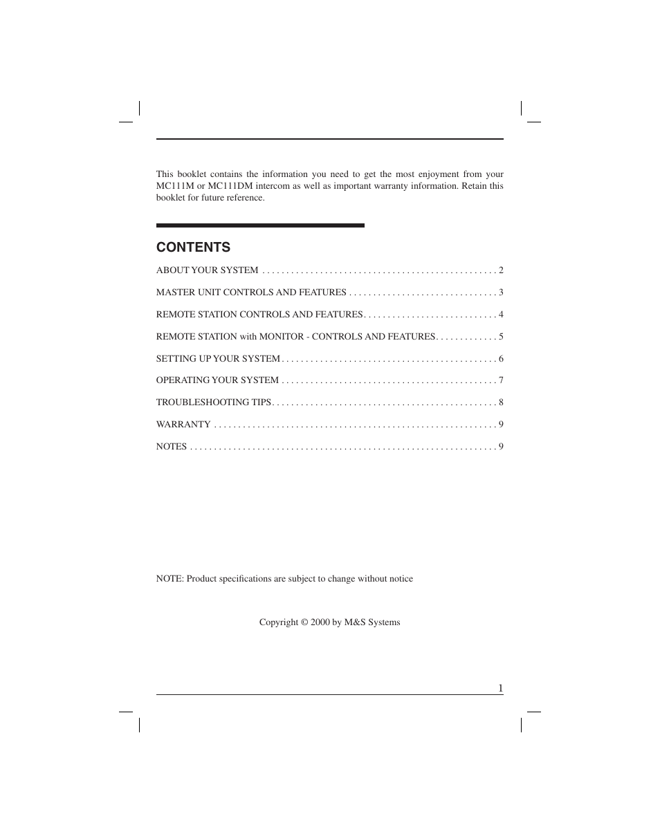 M&S Systems MC111DM User Manual | Page 3 / 12