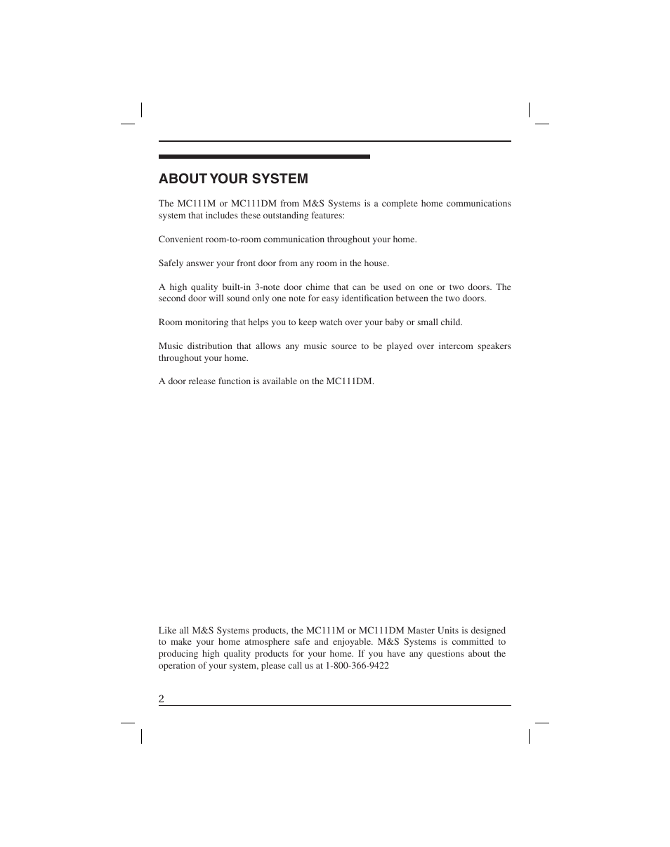 About your system | M&S Systems MC111DM User Manual | Page 4 / 12