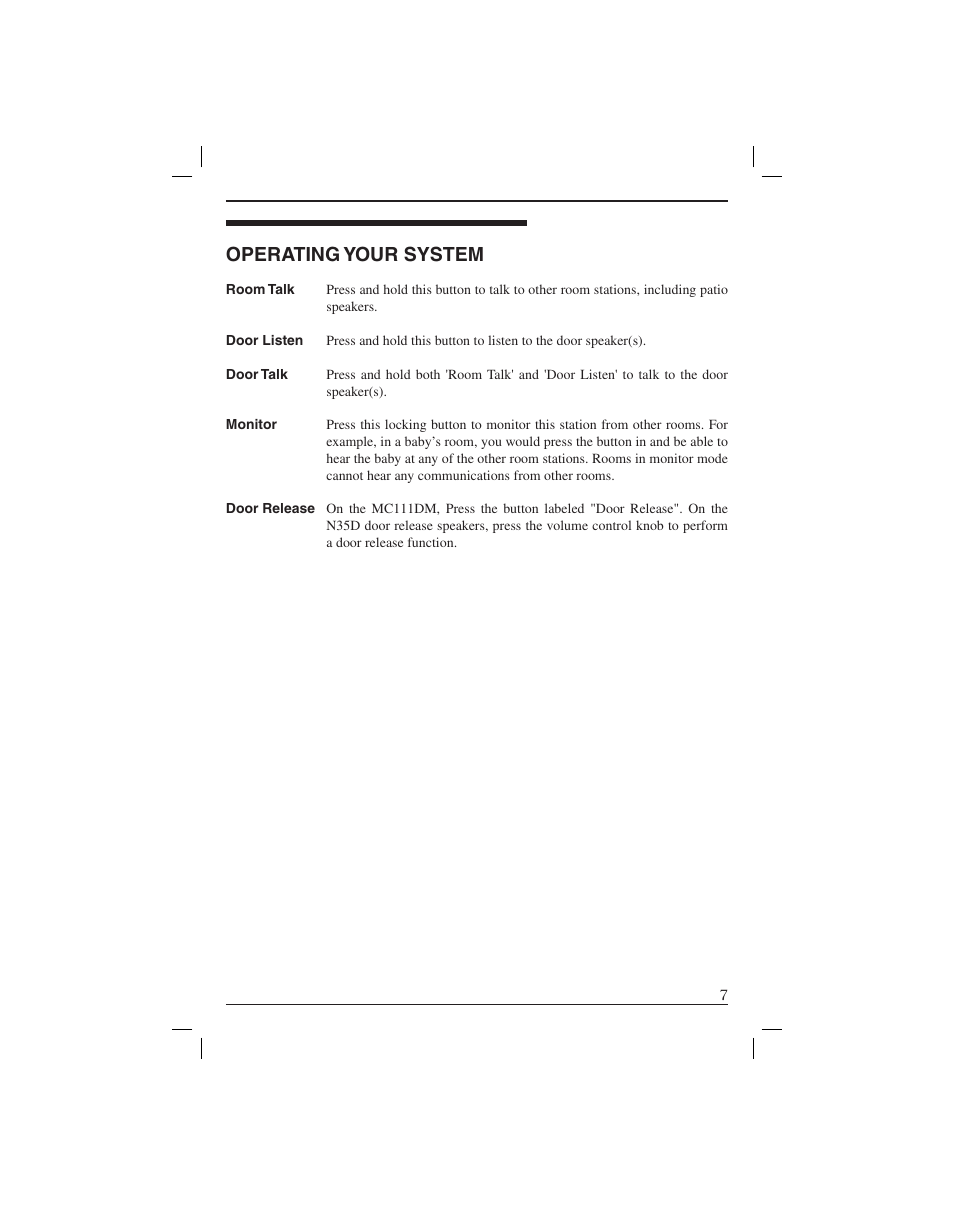 Operating your system | M&S Systems MC111DM User Manual | Page 9 / 12