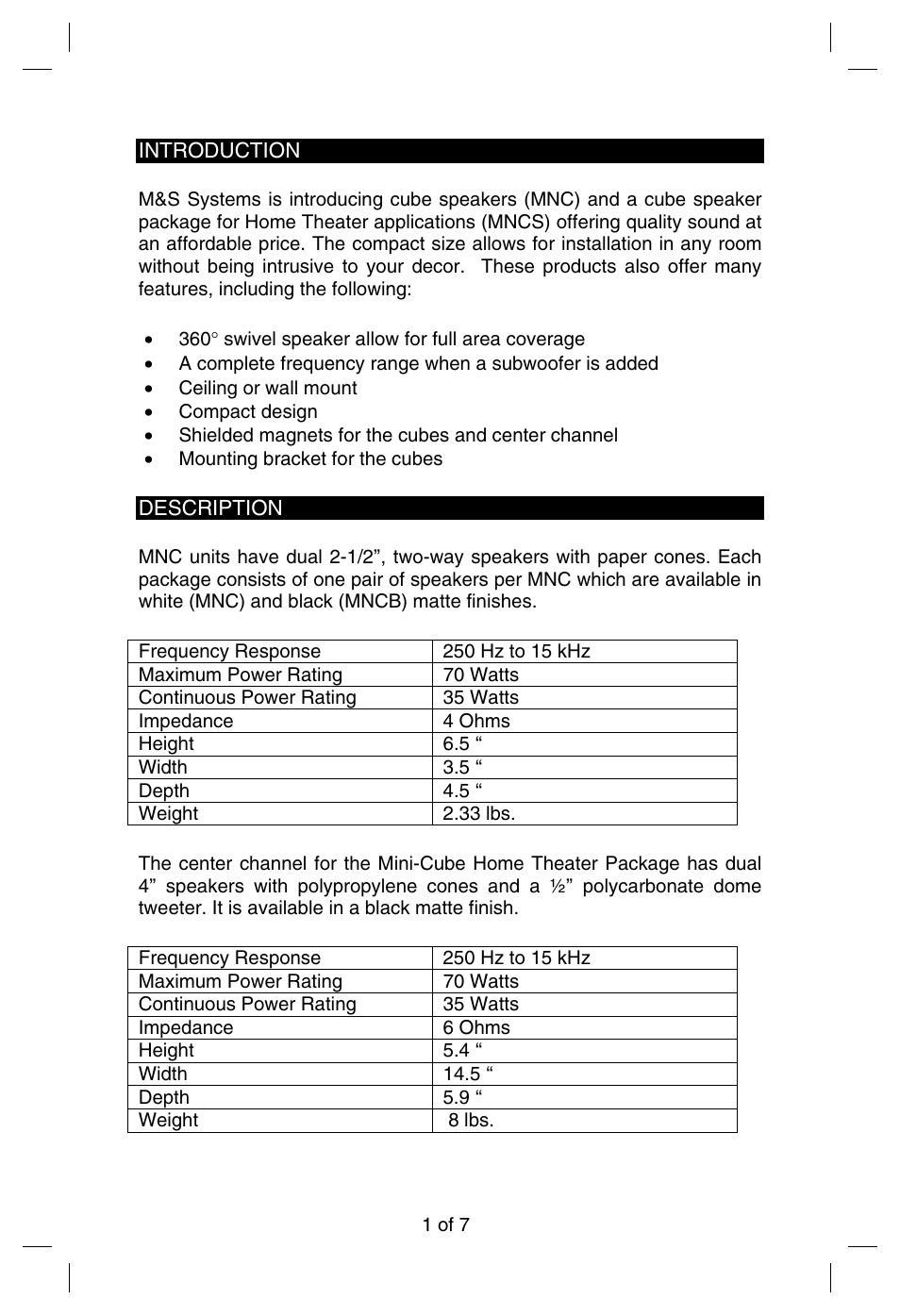 M&S Systems Home Theater System User Manual | Page 2 / 8