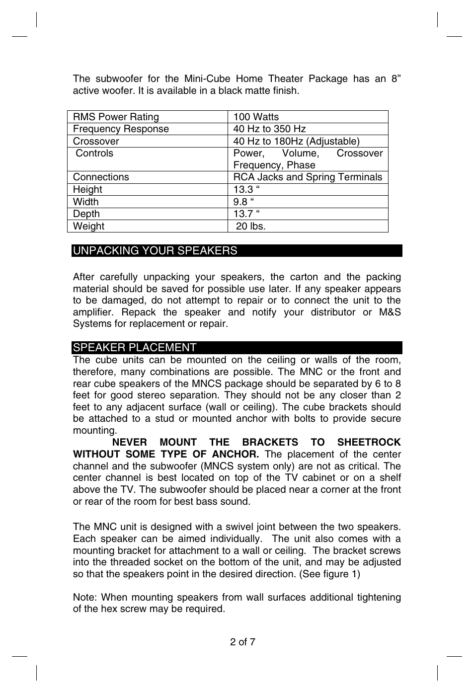 M&S Systems Home Theater System User Manual | Page 3 / 8