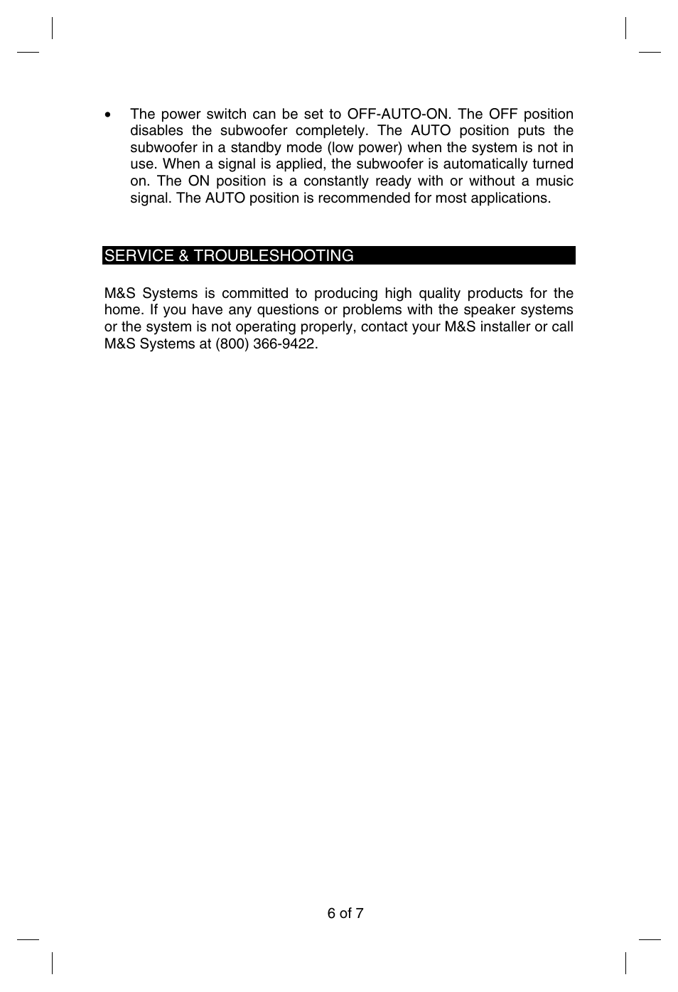 M&S Systems Home Theater System User Manual | Page 7 / 8