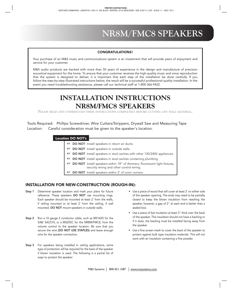 M&S Systems FMC8 User Manual | 2 pages