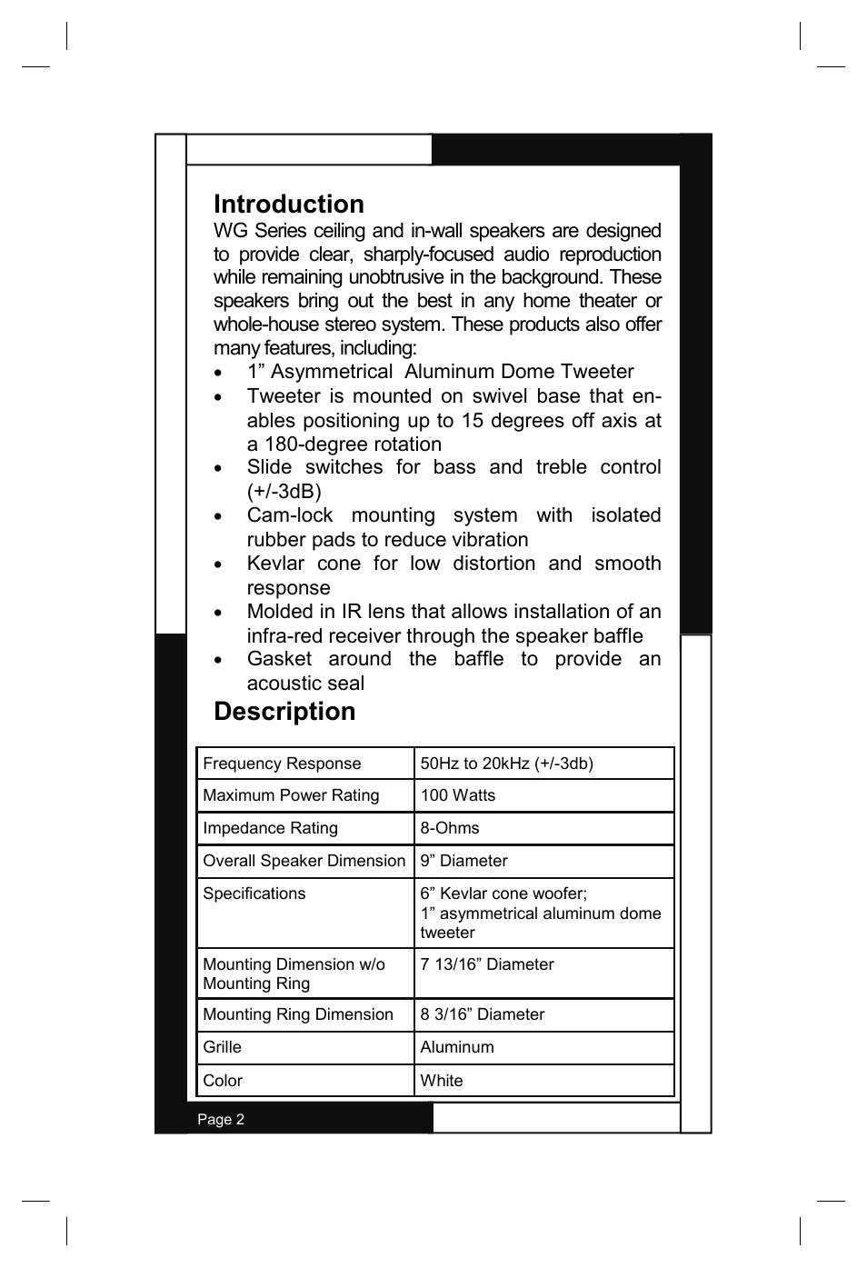 Introduction, Description | M&S Systems WG150W User Manual | Page 2 / 24