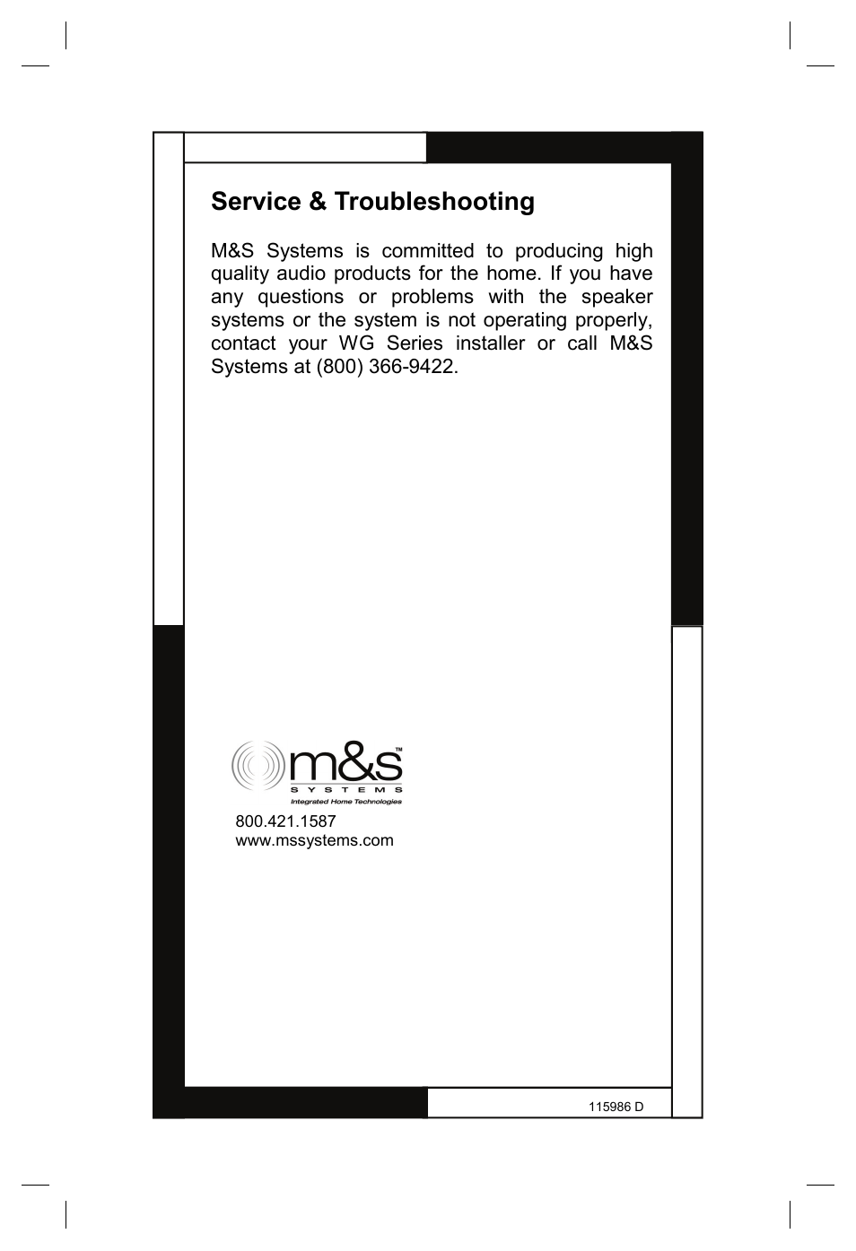 Service & troubleshooting | M&S Systems WG150W User Manual | Page 24 / 24