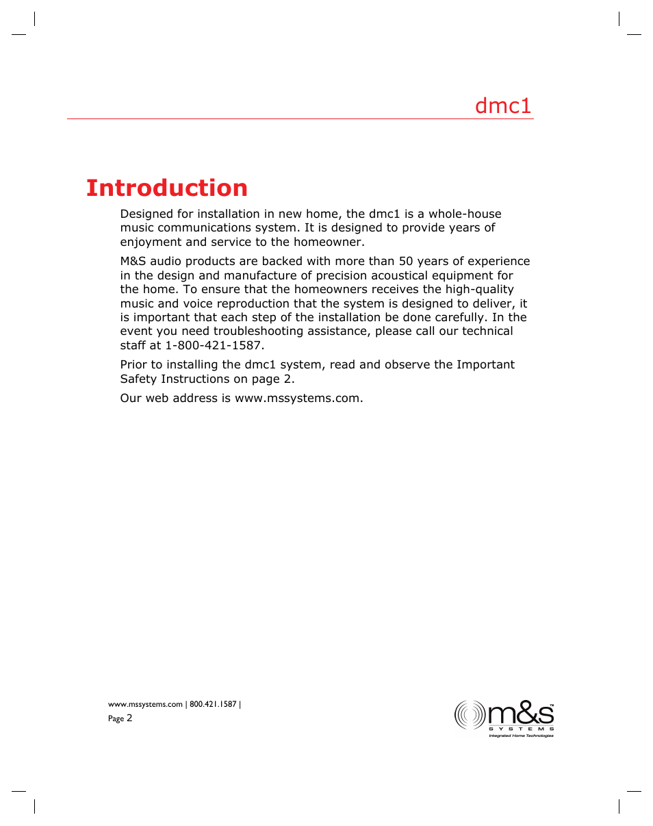 Introduction, Dmc1 | M&S Systems dmc1 User Manual | Page 2 / 16