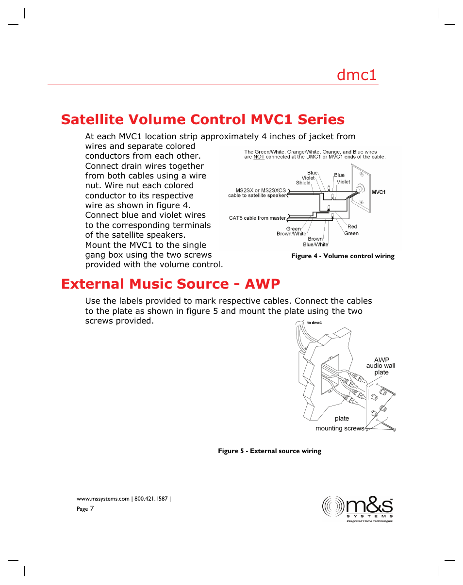 Dmc1, Satellite volume control mvc1 series, External music source - awp | M&S Systems dmc1 User Manual | Page 7 / 16