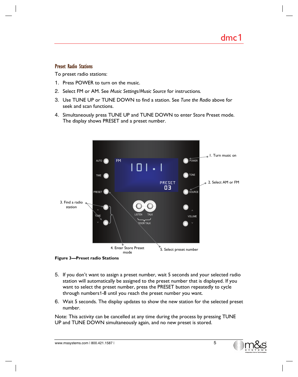 Dmc 1, Preset radio stations | M&S Systems dmc1/dmc1CD User Manual | Page 10 / 24