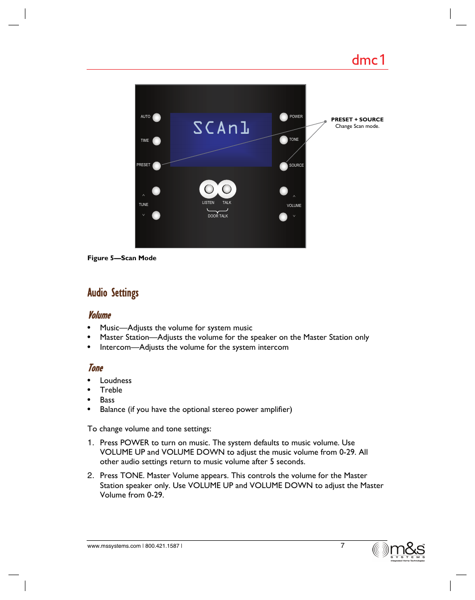 Scan1, Dmc 1, Audio settings | Volume, Tone | M&S Systems dmc1/dmc1CD User Manual | Page 12 / 24