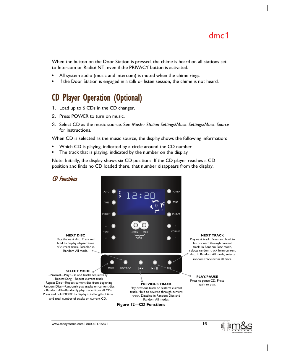 Cd player operation (optional), L2:20, Dmc 1 | Cd functions | M&S Systems dmc1/dmc1CD User Manual | Page 21 / 24