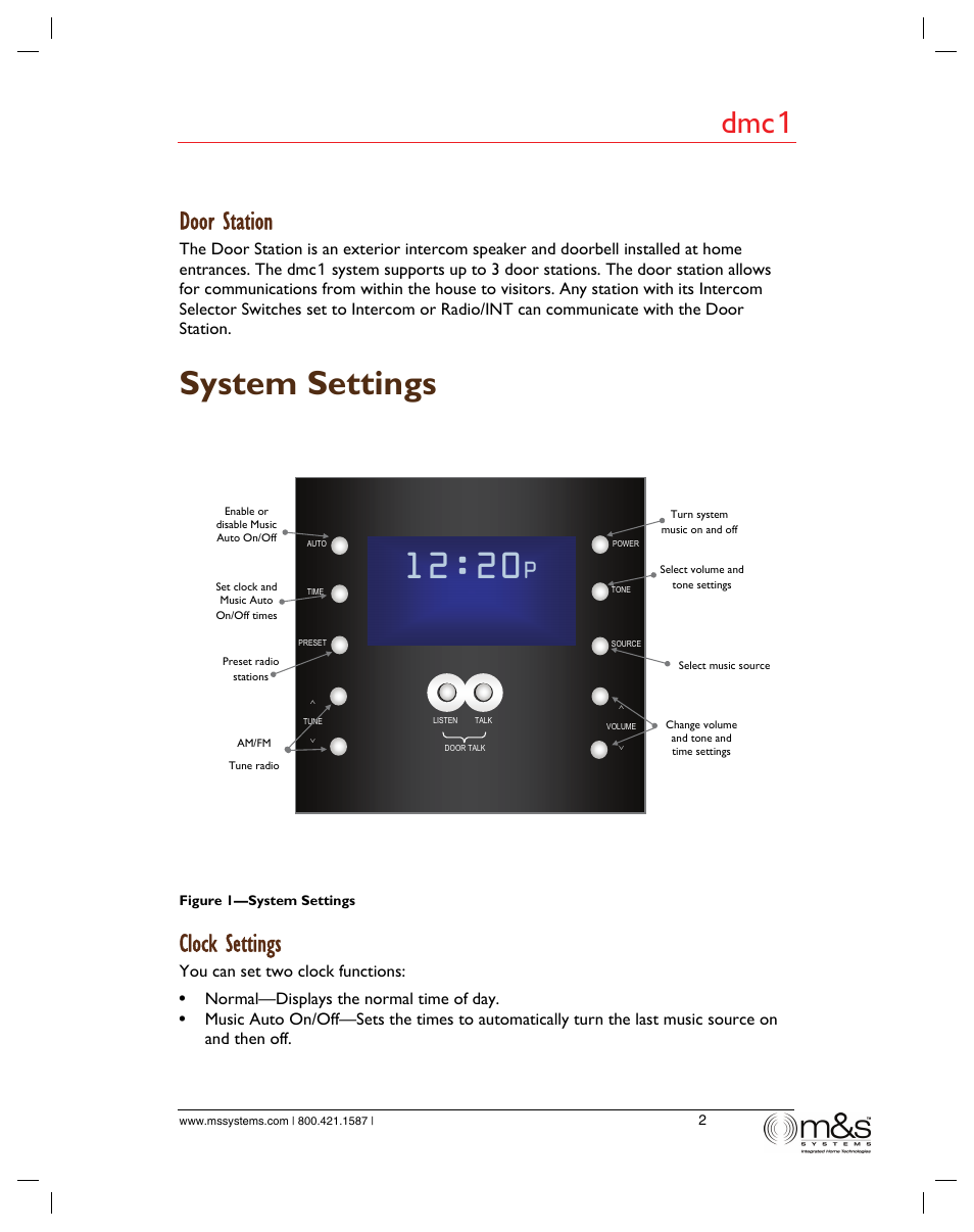 L2:20, System settings, Dmc 1 | Door station, Clock settings | M&S Systems dmc1/dmc1CD User Manual | Page 7 / 24