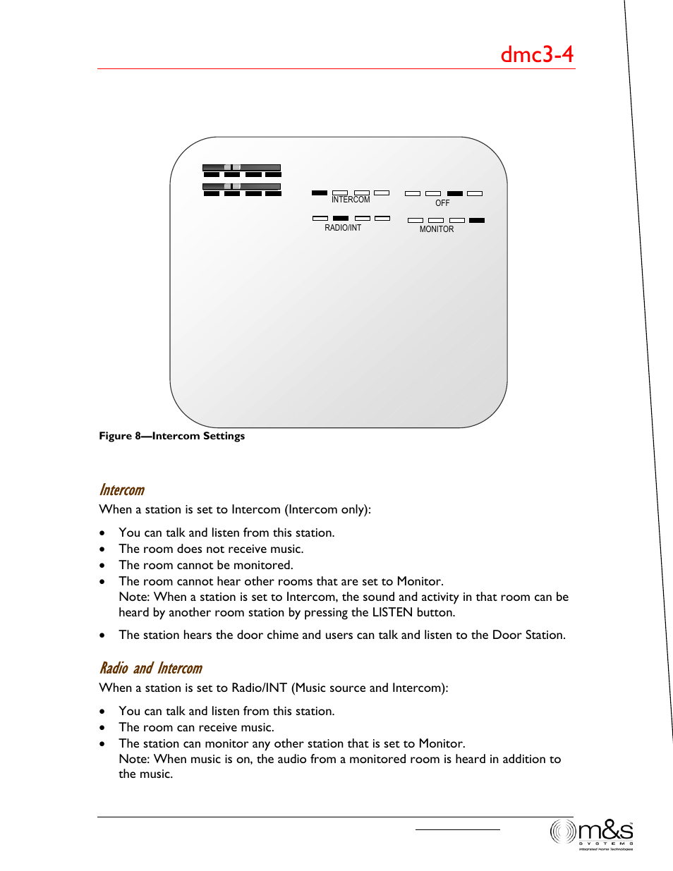 Dmc3-4, Intercom, Radio and intercom | M&S Systems dmc3-4/dmc1CD User Manual | Page 15 / 24