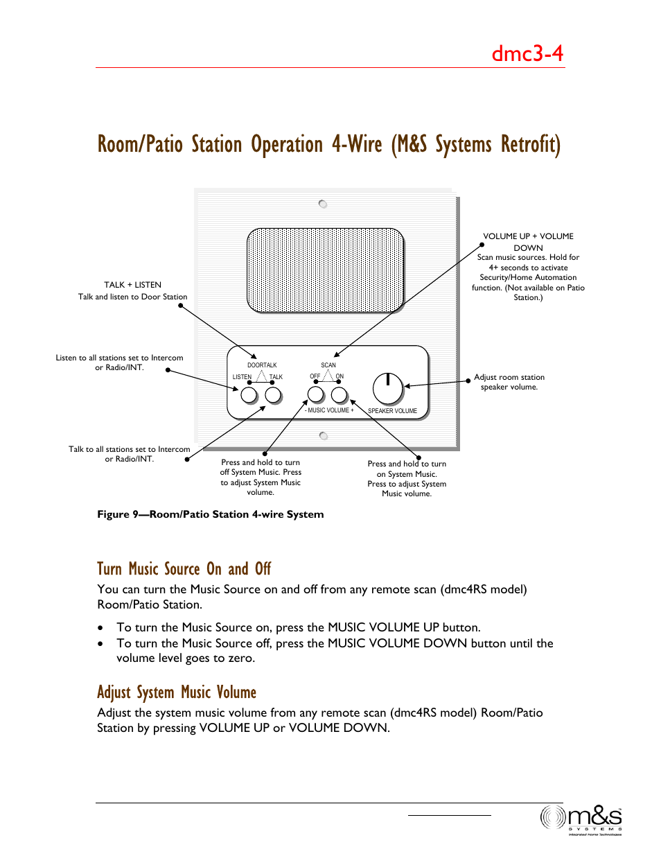 Dmc3-4, Turn music source on and off, Adjust system music volume | M&S Systems dmc3-4/dmc1CD User Manual | Page 18 / 24