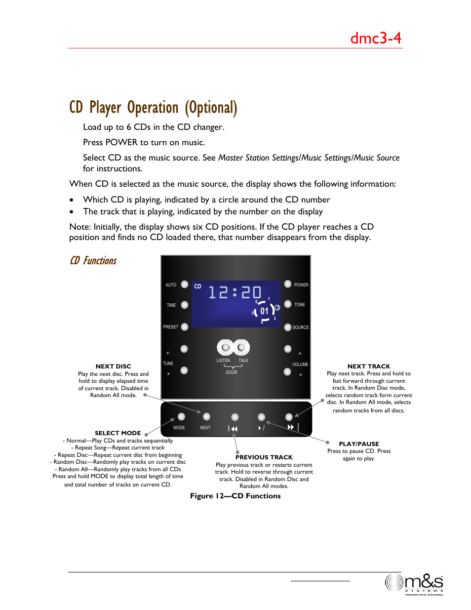 Cd player operation (optional), L2:20, Dmc3-4 | Cd functions | M&S Systems dmc3-4/dmc1CD User Manual | Page 21 / 24