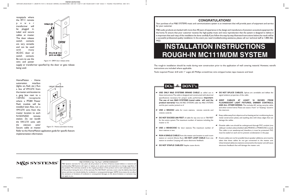 M&S Systems MC111M/DM User Manual | 4 pages