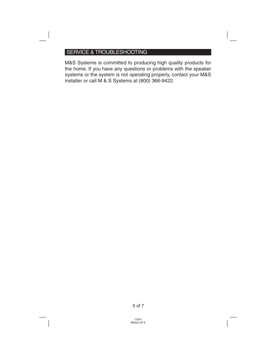 Service & troubleshooting | M&S Systems S150W User Manual | Page 6 / 8
