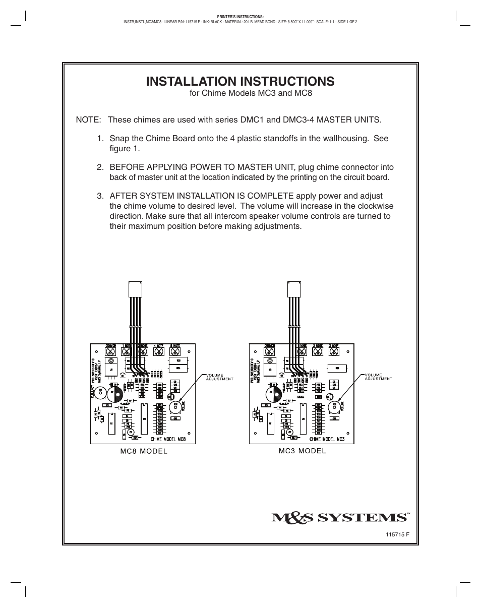 M&S Systems CHIME MC3 User Manual | 2 pages
