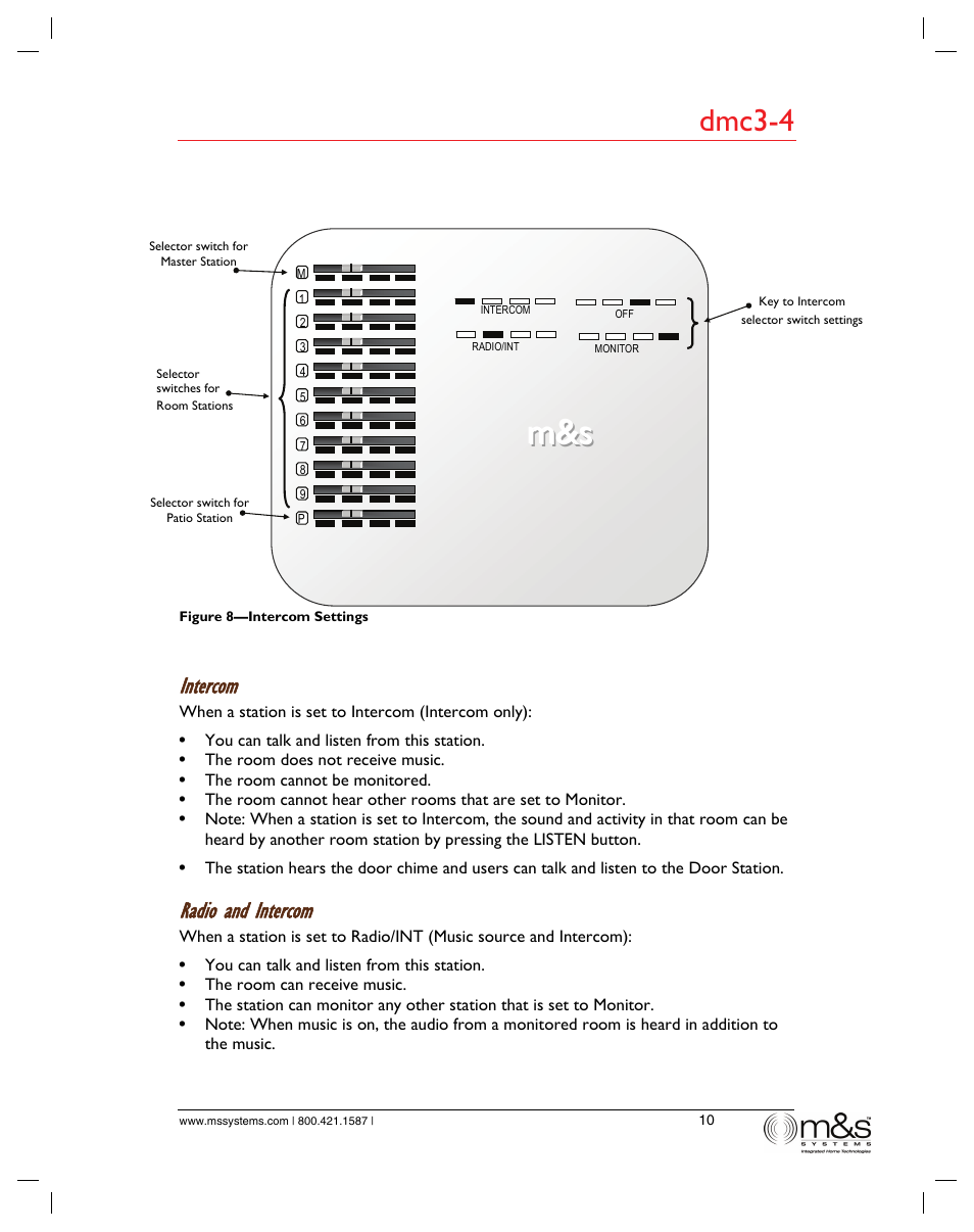 M& & & s ss, Dmc3-4, Intercom | Radio and intercom | M&S Systems dmc3-4/dmc1 User Manual | Page 15 / 24