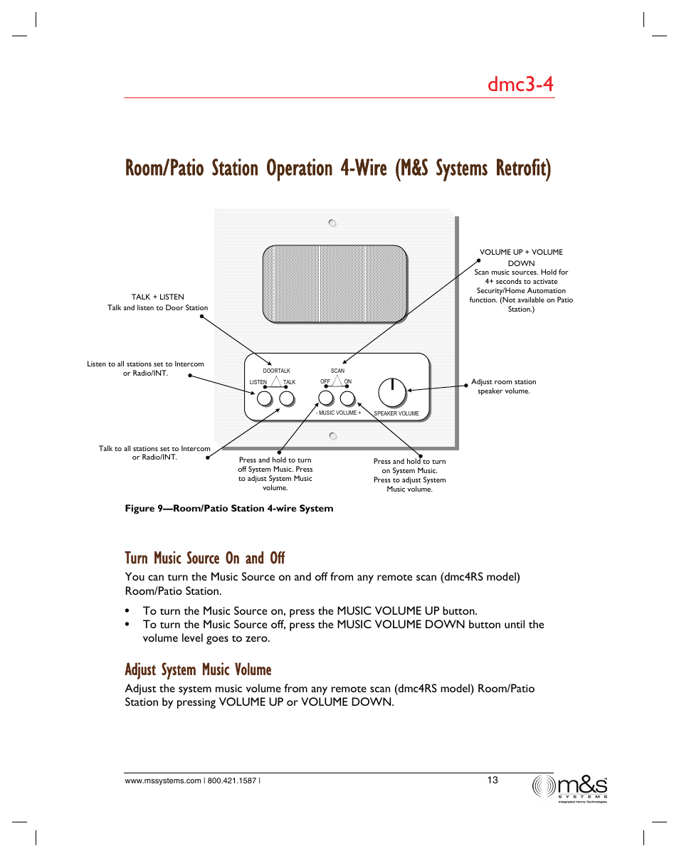 Dmc3-4, Turn music source on and off, Adjust system music volume | M&S Systems dmc3-4/dmc1 User Manual | Page 18 / 24