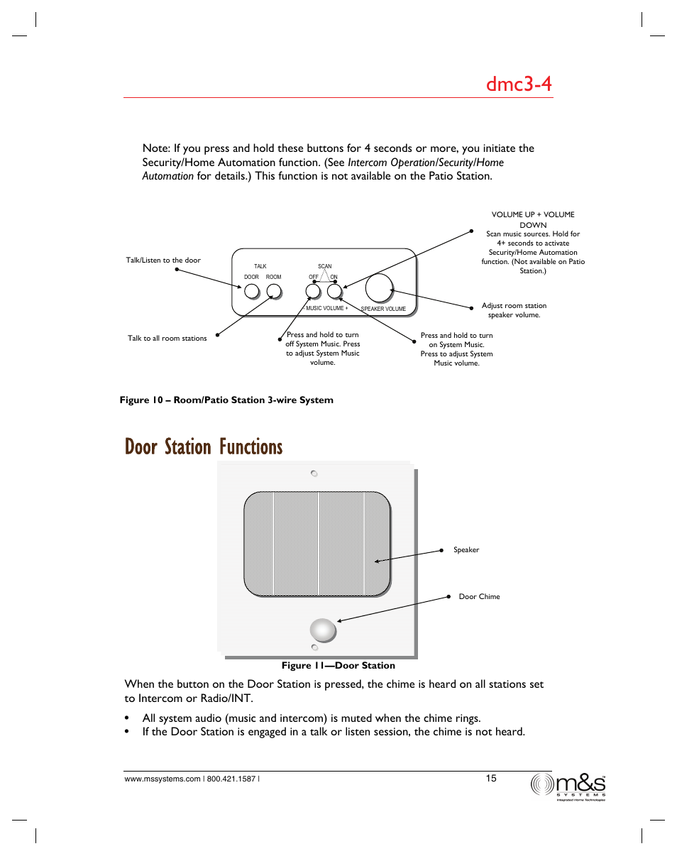 Door station functions, Dmc3-4 | M&S Systems dmc3-4/dmc1 User Manual | Page 20 / 24