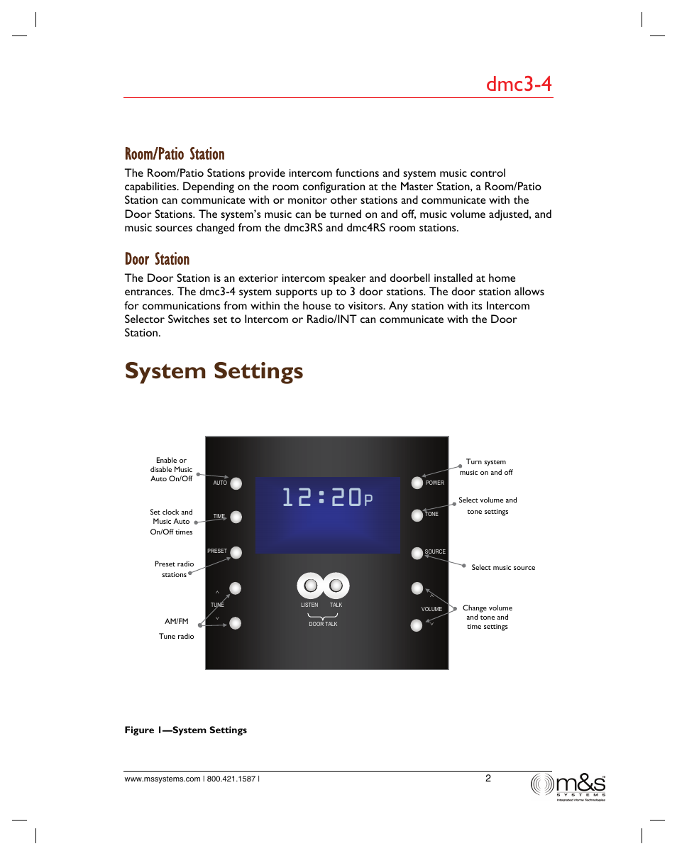 L2:20, System settings, Dmc3-4 | Room/patio station, Door station | M&S Systems dmc3-4/dmc1 User Manual | Page 7 / 24