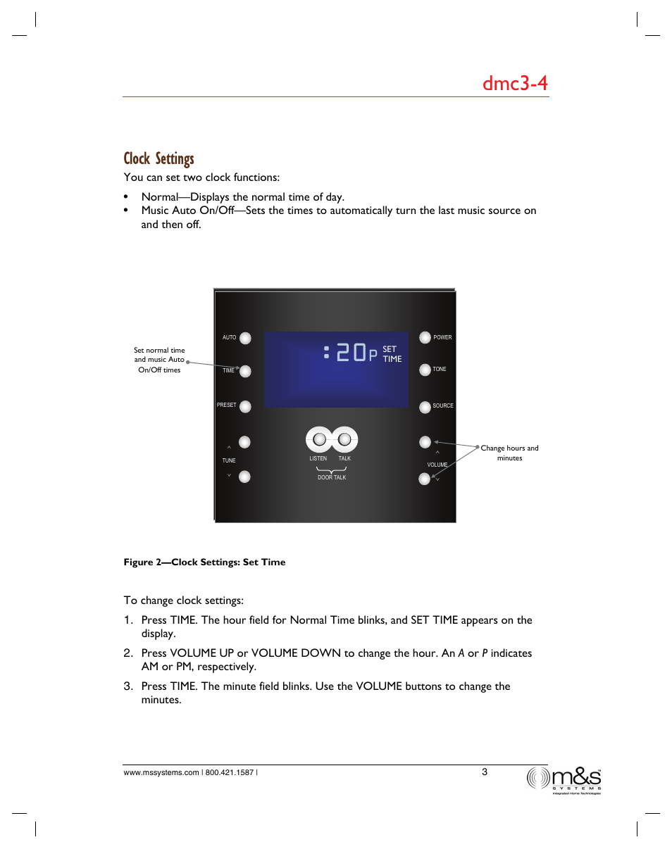 L2:20, Dmc3-4, Clock settings | M&S Systems dmc3-4/dmc1 User Manual | Page 8 / 24