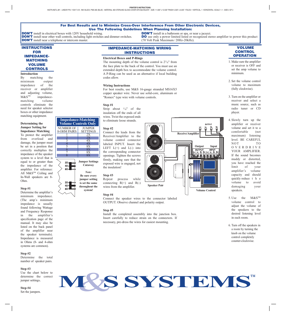 M&S Systems Car Amplifier User Manual | 1 page