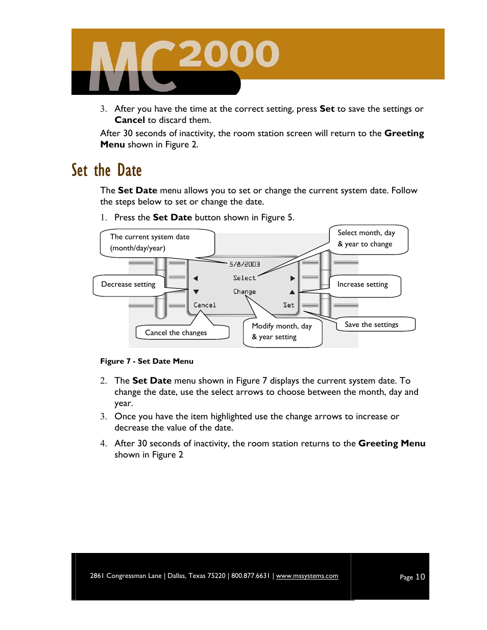 Set the date | M&S Systems MC2000 User Manual | Page 12 / 44