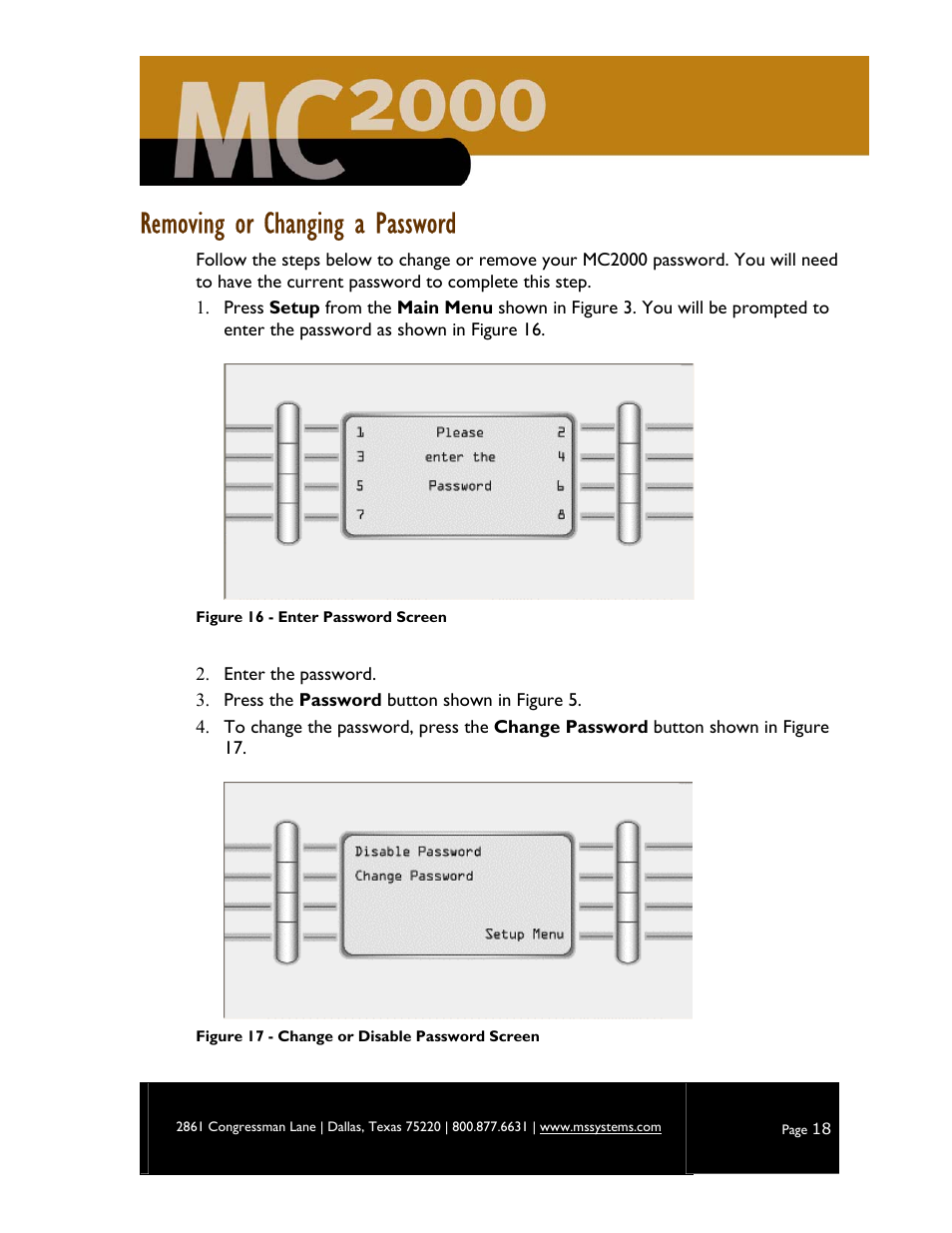 Removing or changing a password | M&S Systems MC2000 User Manual | Page 20 / 44