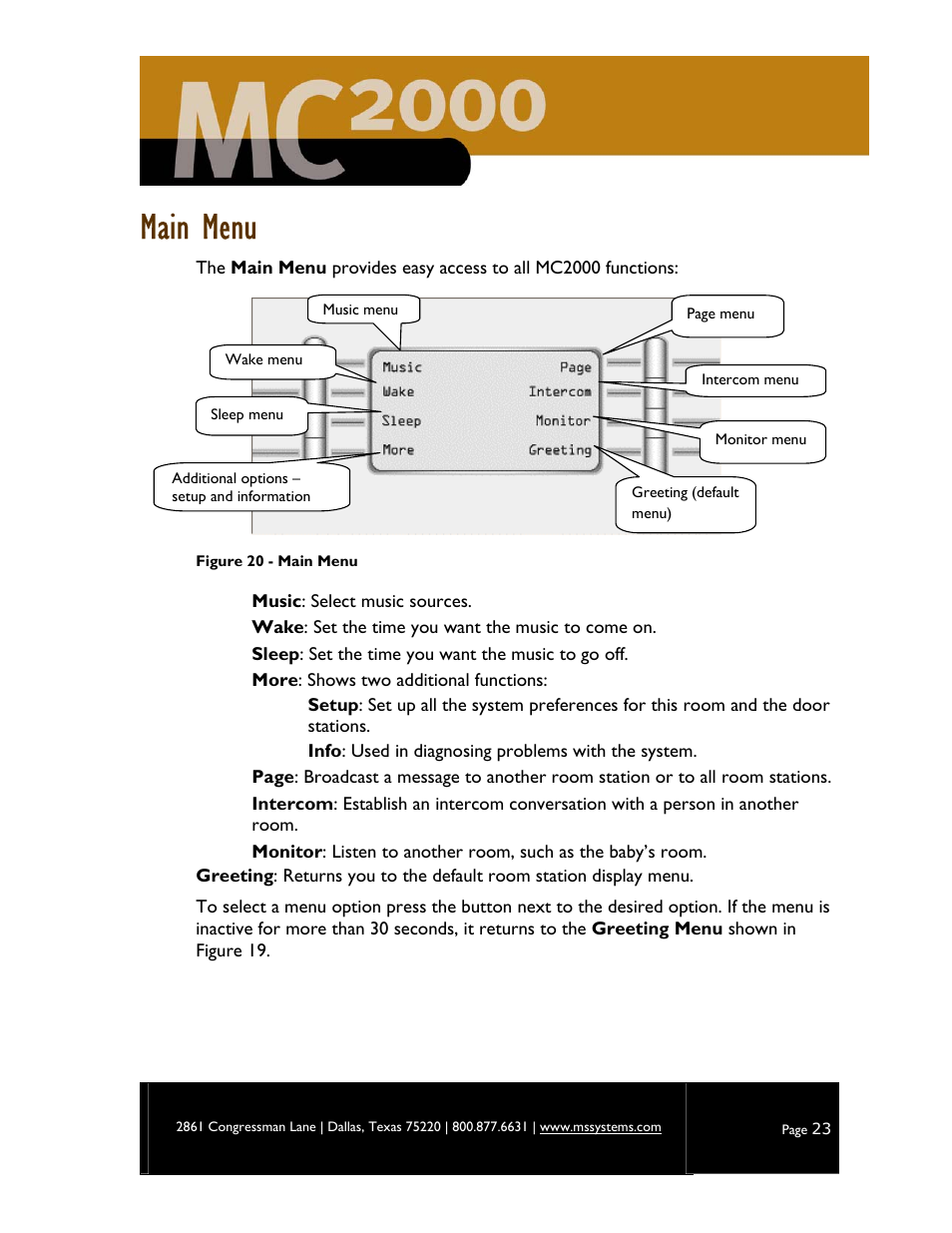 Main menu | M&S Systems MC2000 User Manual | Page 25 / 44